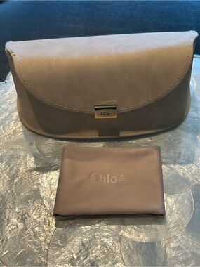 Chloé Taupe Suede Large Glasses Case with Logo Pouch